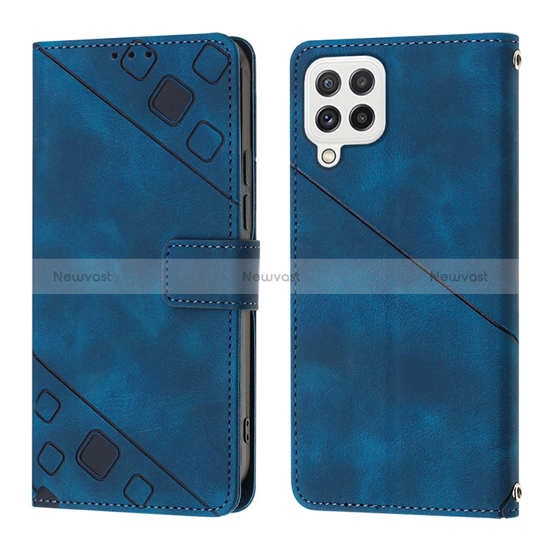 Leather Case Stands Flip Cover Holder YB1 for Samsung Galaxy A22 4G Blue