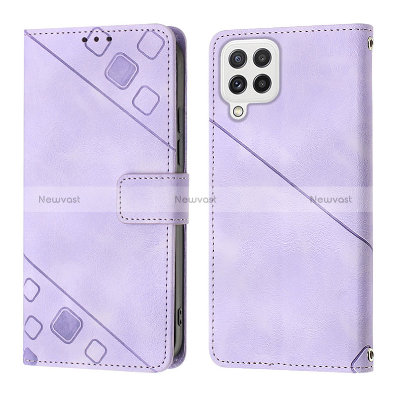 Leather Case Stands Flip Cover Holder YB1 for Samsung Galaxy A22 4G Purple