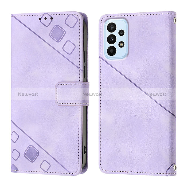 Leather Case Stands Flip Cover Holder YB1 for Samsung Galaxy A23 5G Purple