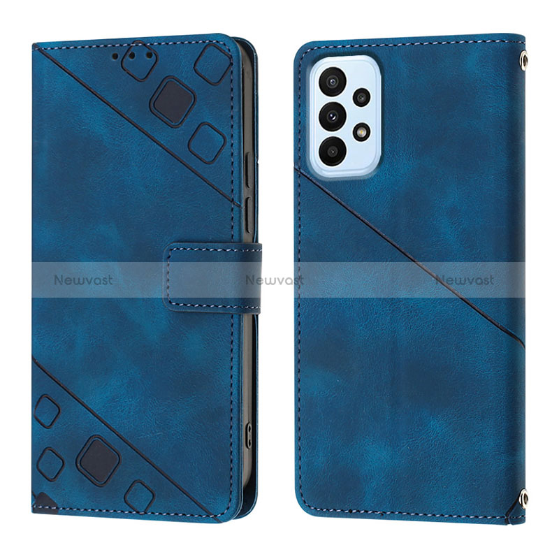 Leather Case Stands Flip Cover Holder YB1 for Samsung Galaxy A73 5G Blue