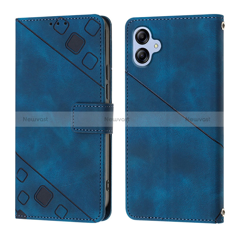 Leather Case Stands Flip Cover Holder YB1 for Samsung Galaxy F04 Blue