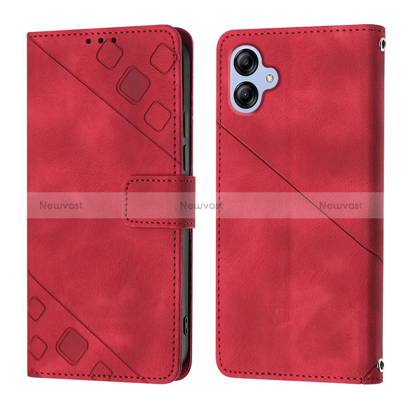 Leather Case Stands Flip Cover Holder YB1 for Samsung Galaxy F04 Red