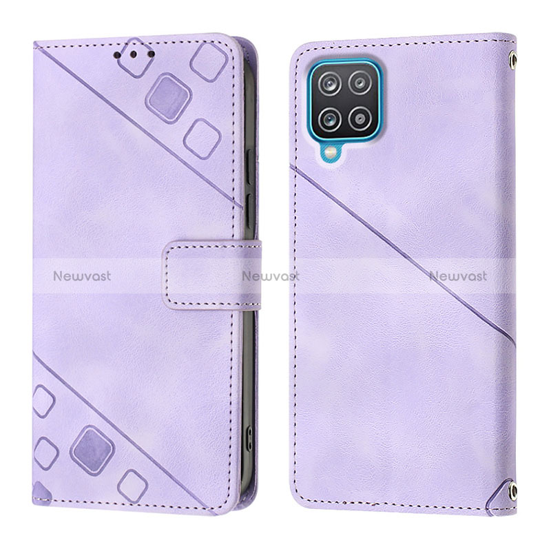 Leather Case Stands Flip Cover Holder YB1 for Samsung Galaxy M12 Purple
