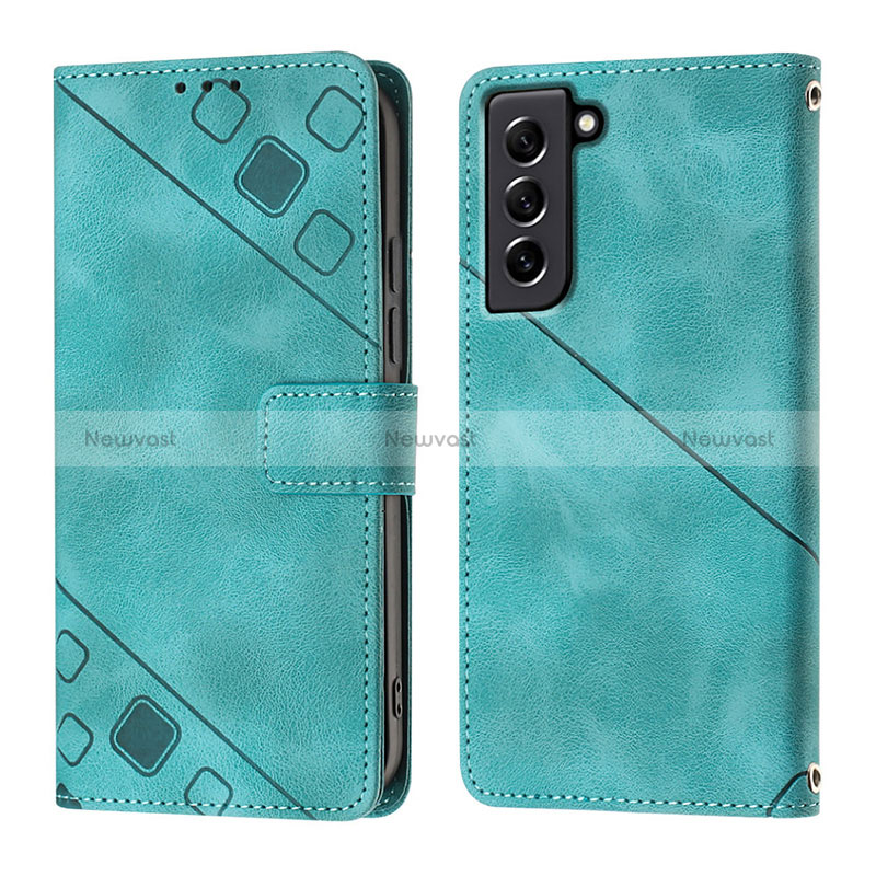 Leather Case Stands Flip Cover Holder YB1 for Samsung Galaxy S21 FE 5G Green