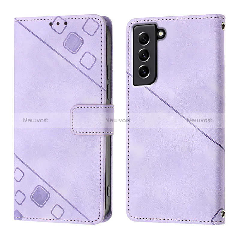 Leather Case Stands Flip Cover Holder YB1 for Samsung Galaxy S21 FE 5G Purple