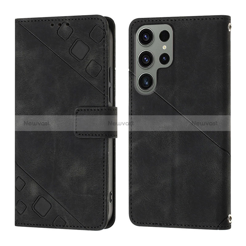 Leather Case Stands Flip Cover Holder YB1 for Samsung Galaxy S24 Ultra 5G