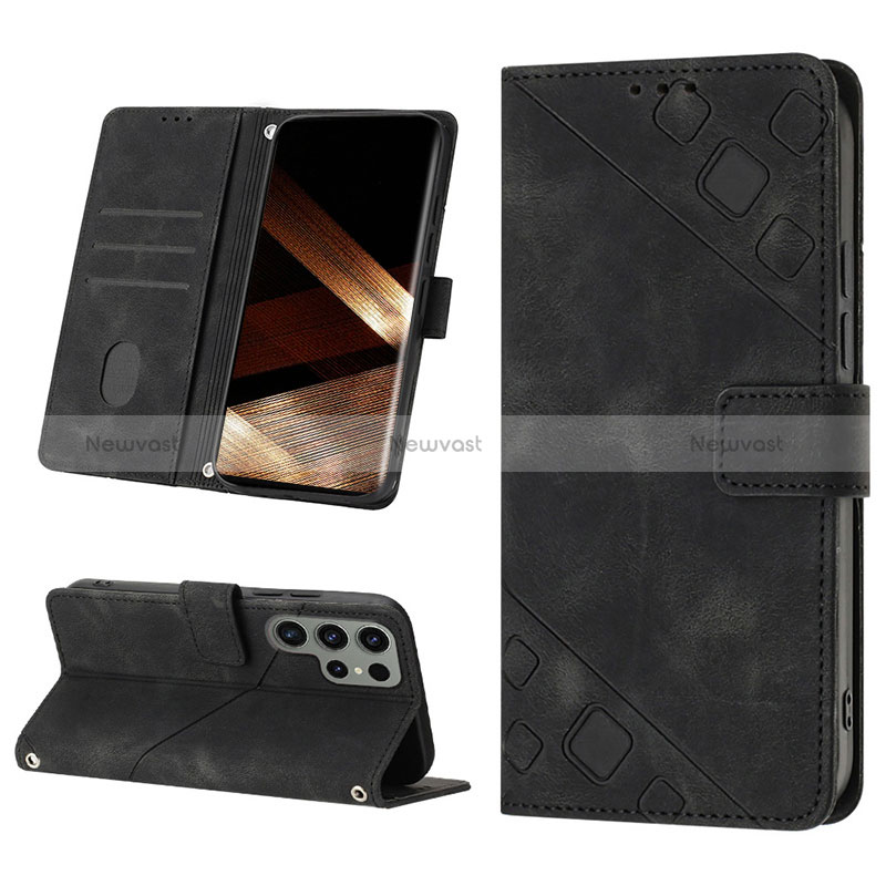 Leather Case Stands Flip Cover Holder YB1 for Samsung Galaxy S24 Ultra 5G