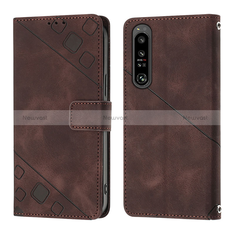 Leather Case Stands Flip Cover Holder YB1 for Sony Xperia 1 IV Brown