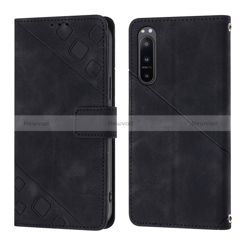 Leather Case Stands Flip Cover Holder YB1 for Sony Xperia 5 IV Black