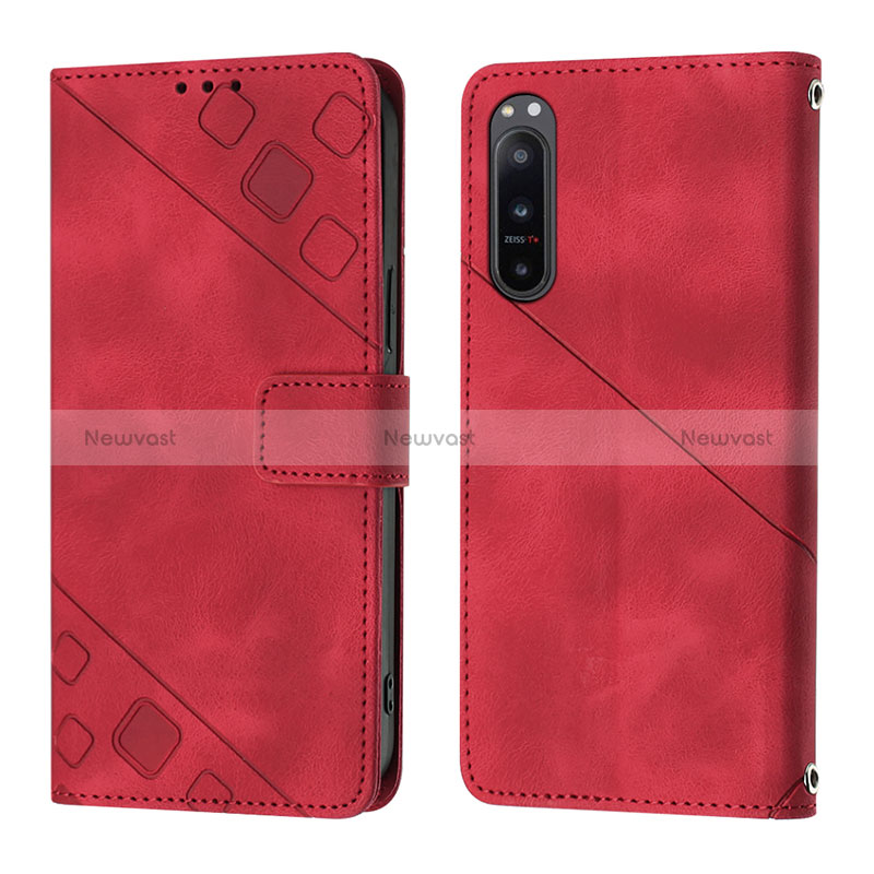 Leather Case Stands Flip Cover Holder YB1 for Sony Xperia 5 IV Red