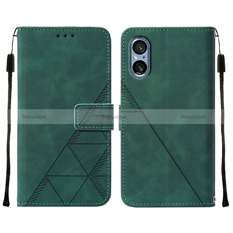 Leather Case Stands Flip Cover Holder YB1 for Sony Xperia 5 V Green