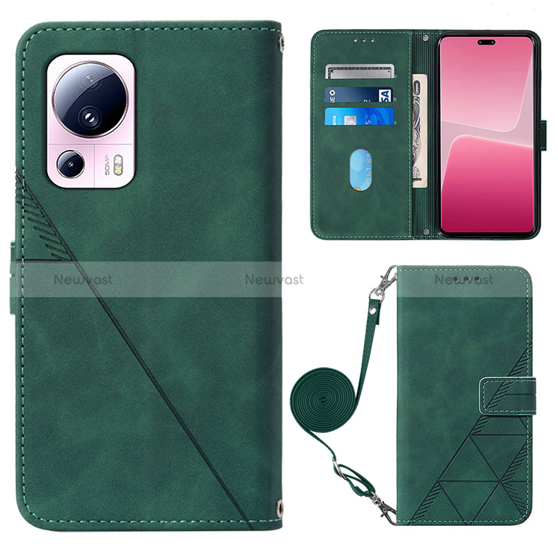 Leather Case Stands Flip Cover Holder YB1 for Xiaomi Mi 13 Lite 5G Green