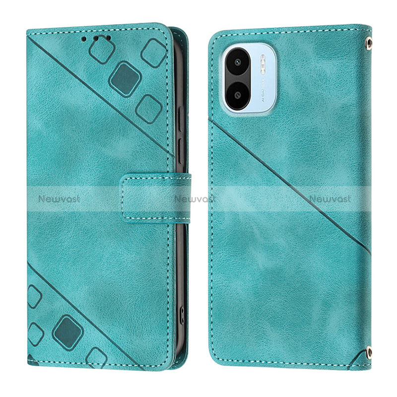 Leather Case Stands Flip Cover Holder YB1 for Xiaomi Poco C50 Green