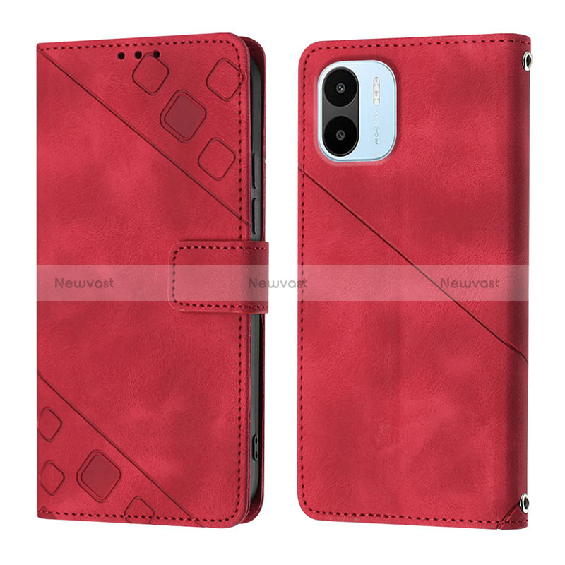 Leather Case Stands Flip Cover Holder YB1 for Xiaomi Poco C50 Red
