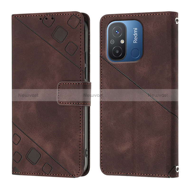 Leather Case Stands Flip Cover Holder YB1 for Xiaomi Poco C55 Brown