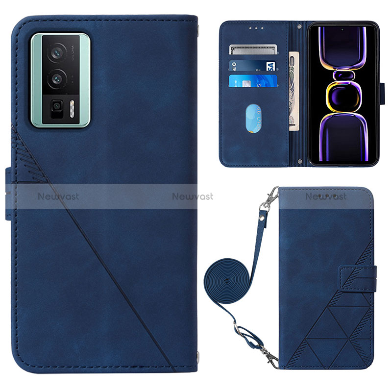 Leather Case Stands Flip Cover Holder YB1 for Xiaomi Poco F5 Pro 5G Blue