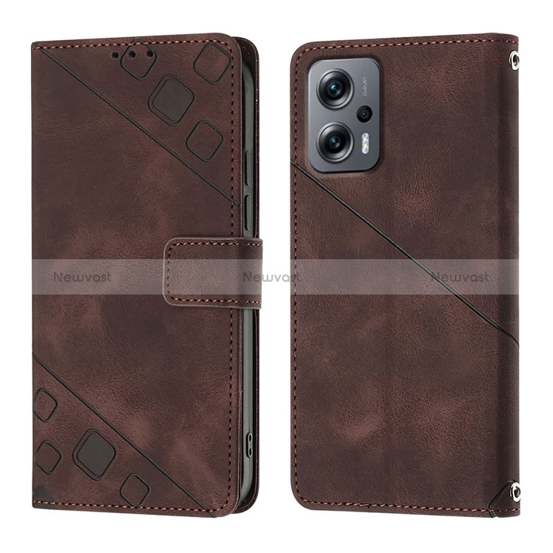 Leather Case Stands Flip Cover Holder YB1 for Xiaomi Poco X4 GT 5G Brown