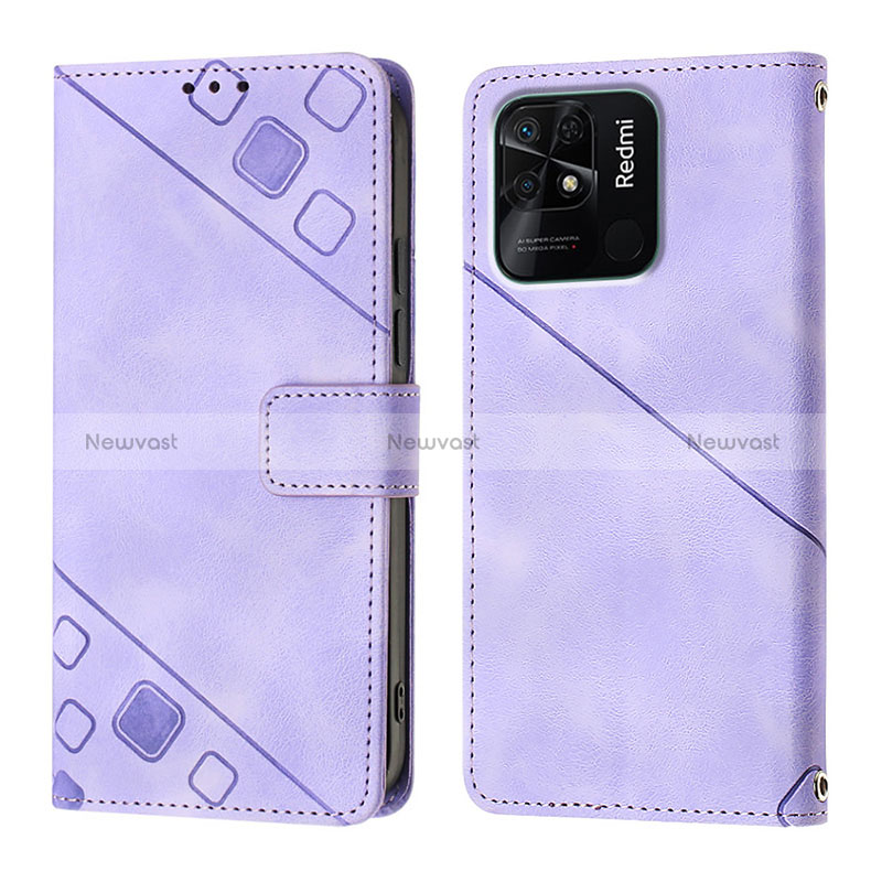 Leather Case Stands Flip Cover Holder YB1 for Xiaomi Redmi 10 Power Purple