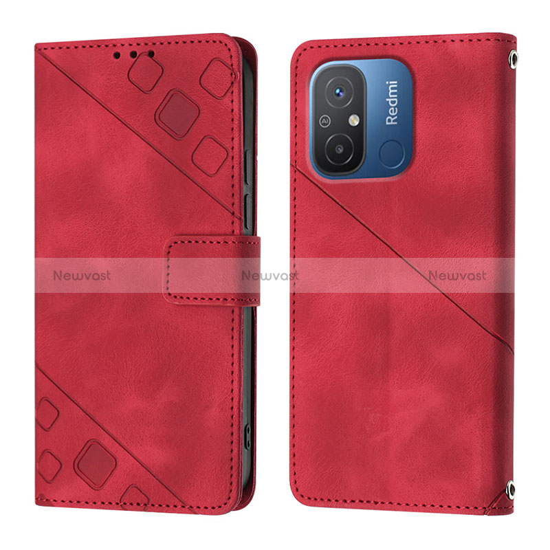 Leather Case Stands Flip Cover Holder YB1 for Xiaomi Redmi 12C 4G Red