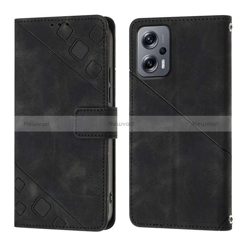 Leather Case Stands Flip Cover Holder YB1 for Xiaomi Redmi K50i 5G Black