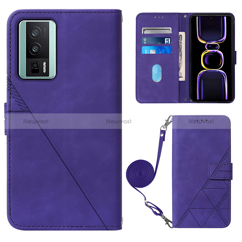 Leather Case Stands Flip Cover Holder YB1 for Xiaomi Redmi K60 5G Purple