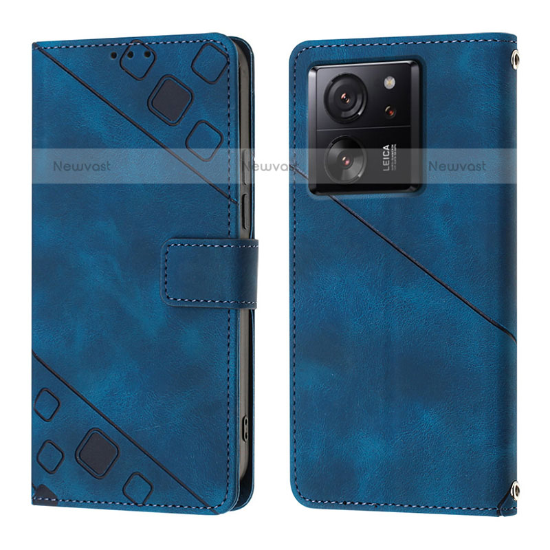 Leather Case Stands Flip Cover Holder YB1 for Xiaomi Redmi K60 Ultra 5G Blue