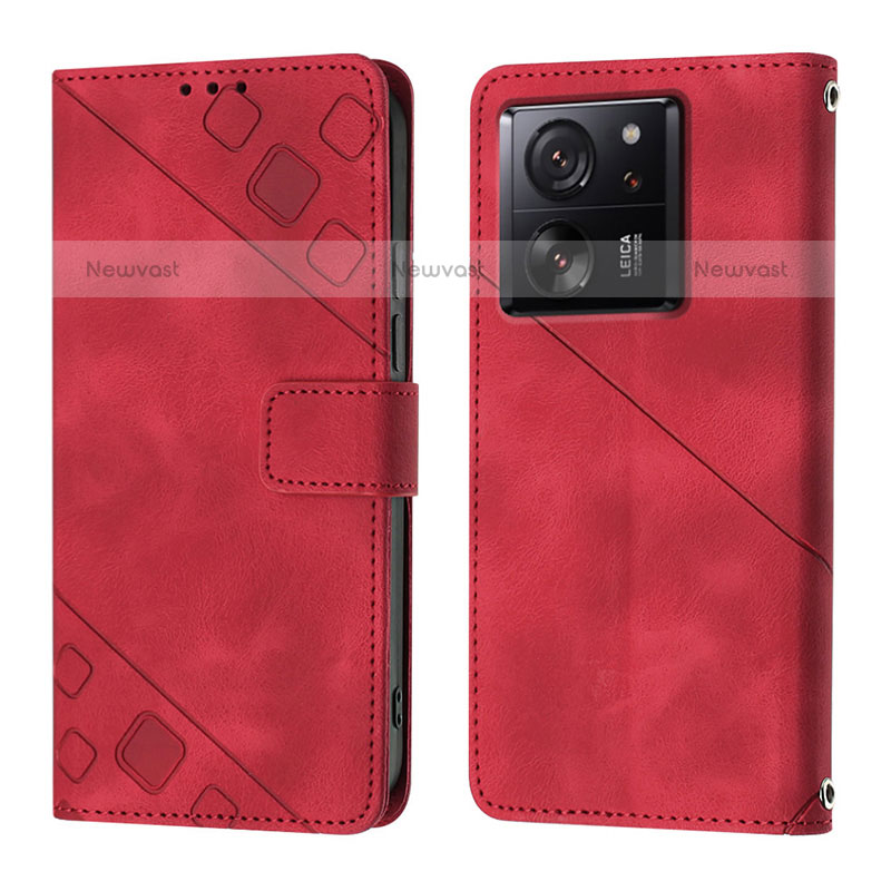 Leather Case Stands Flip Cover Holder YB1 for Xiaomi Redmi K60 Ultra 5G Red