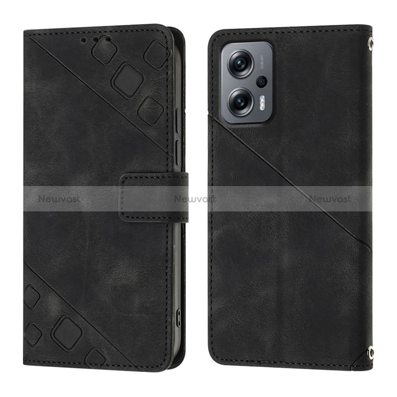 Leather Case Stands Flip Cover Holder YB1 for Xiaomi Redmi Note 11T Pro 5G Black