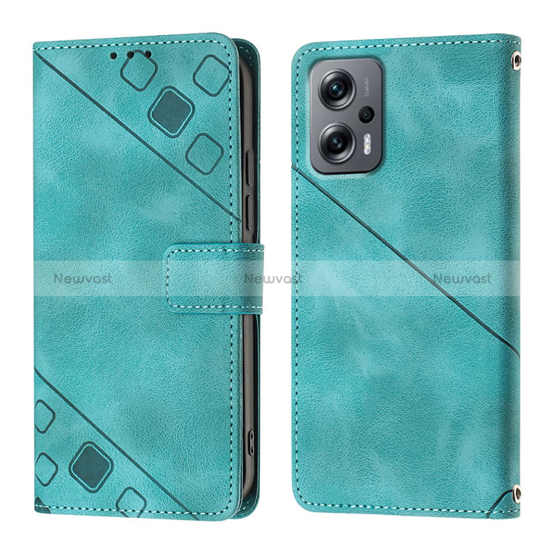 Leather Case Stands Flip Cover Holder YB1 for Xiaomi Redmi Note 11T Pro 5G Green