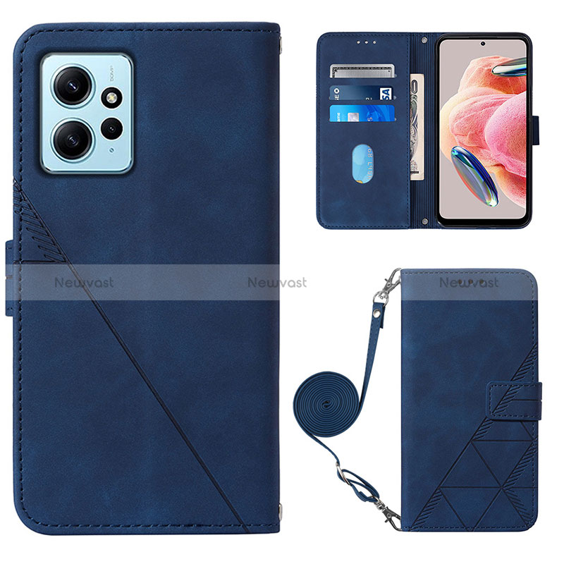 Leather Case Stands Flip Cover Holder YB1 for Xiaomi Redmi Note 12 4G Blue