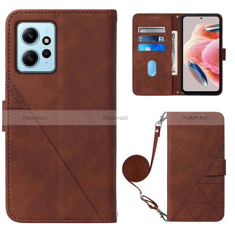 Leather Case Stands Flip Cover Holder YB1 for Xiaomi Redmi Note 12 4G Brown