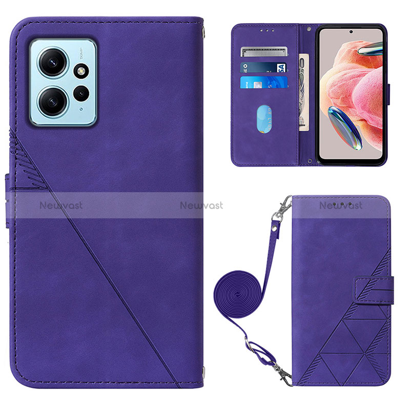 Leather Case Stands Flip Cover Holder YB1 for Xiaomi Redmi Note 12 4G Purple