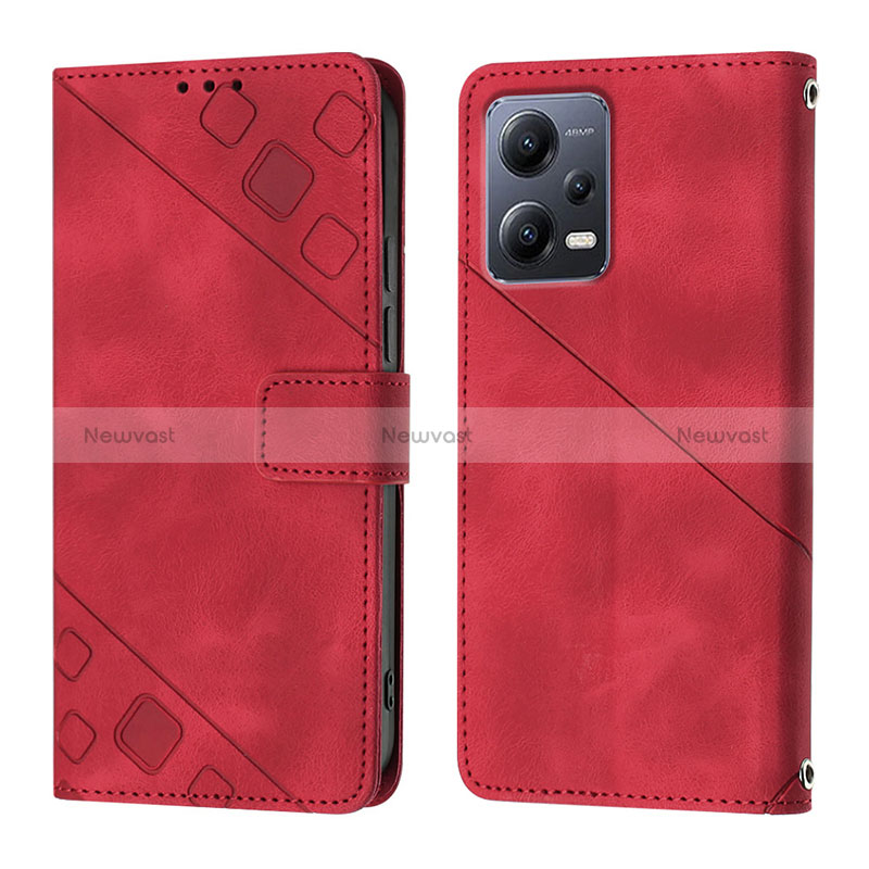 Leather Case Stands Flip Cover Holder YB1 for Xiaomi Redmi Note 12 5G Red