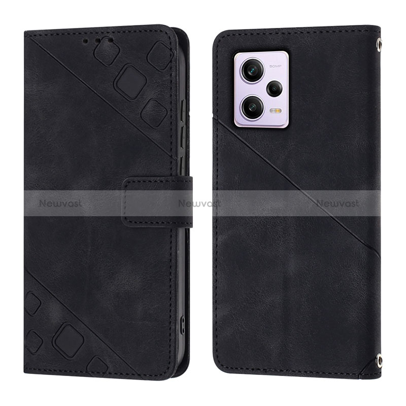 Leather Case Stands Flip Cover Holder YB1 for Xiaomi Redmi Note 12 Pro 5G Black