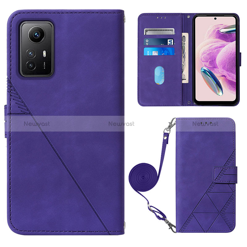 Leather Case Stands Flip Cover Holder YB1 for Xiaomi Redmi Note 12S Purple