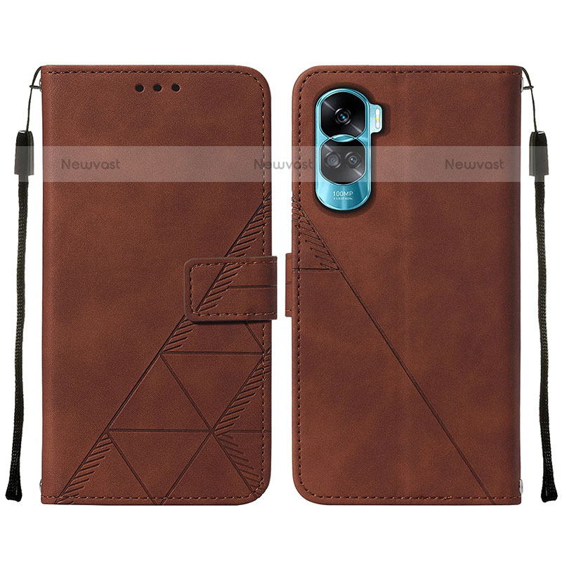 Leather Case Stands Flip Cover Holder YB2 for Huawei Honor 90 Lite 5G Brown