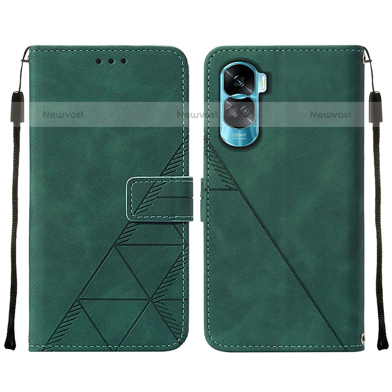 Leather Case Stands Flip Cover Holder YB2 for Huawei Honor 90 Lite 5G Green