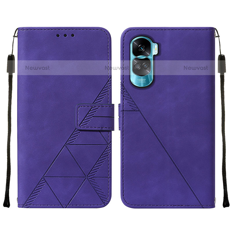 Leather Case Stands Flip Cover Holder YB2 for Huawei Honor 90 Lite 5G Purple