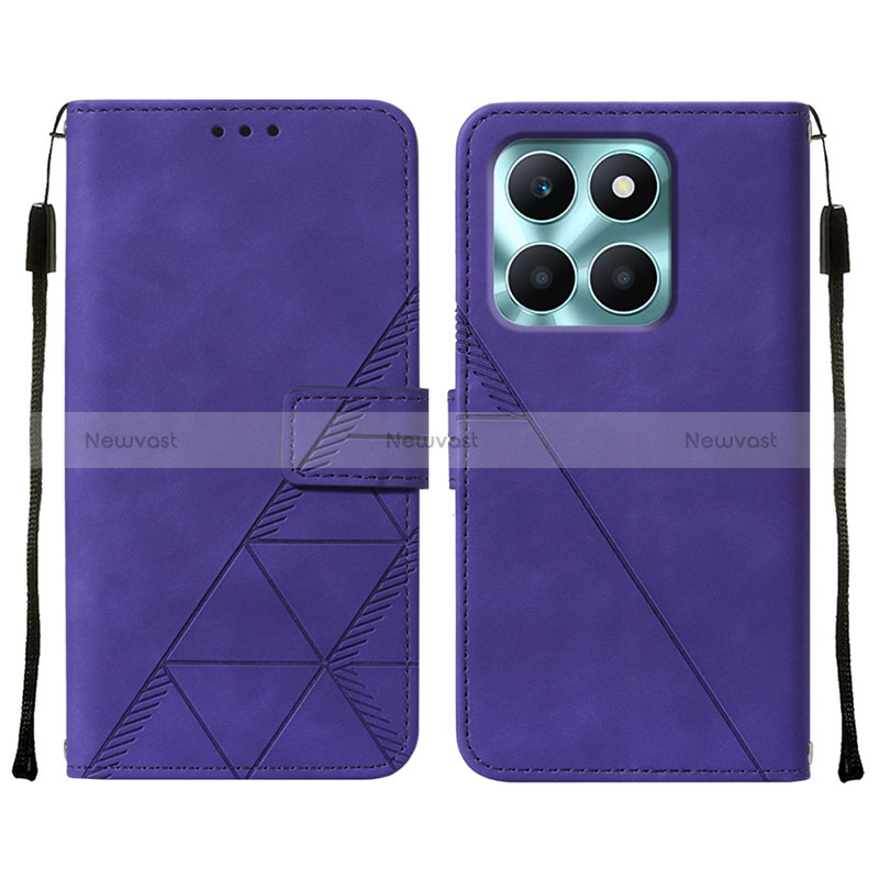 Leather Case Stands Flip Cover Holder YB2 for Huawei Honor X8b Purple