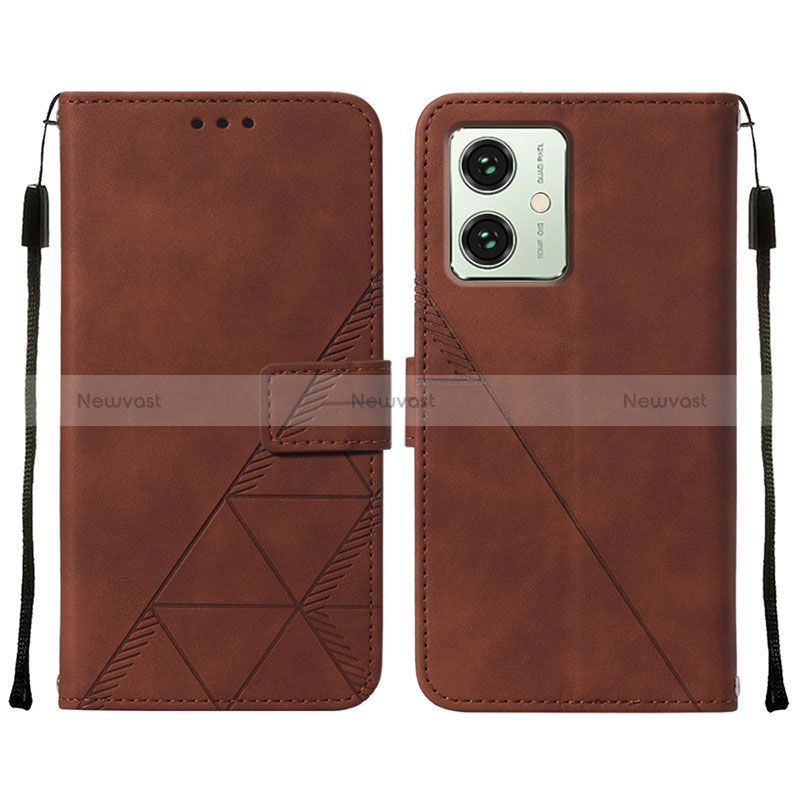 Leather Case Stands Flip Cover Holder YB2 for Motorola Moto G54 5G Brown