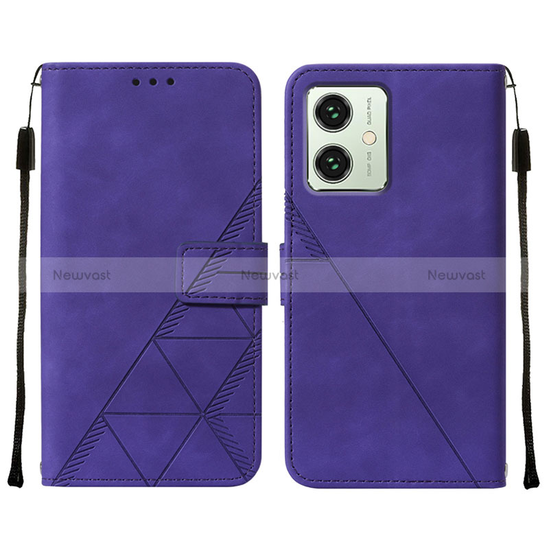 Leather Case Stands Flip Cover Holder YB2 for Motorola Moto G54 5G Purple