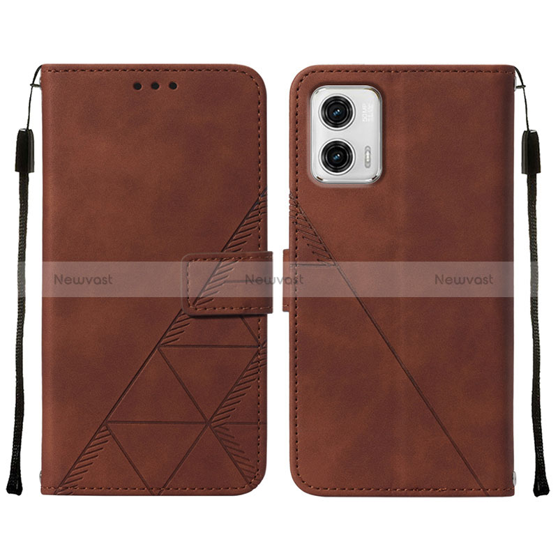 Leather Case Stands Flip Cover Holder YB2 for Motorola Moto G73 5G Brown