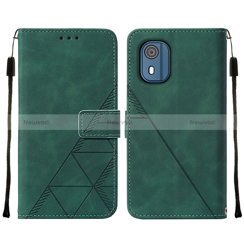 Leather Case Stands Flip Cover Holder YB2 for Nokia C02 Green