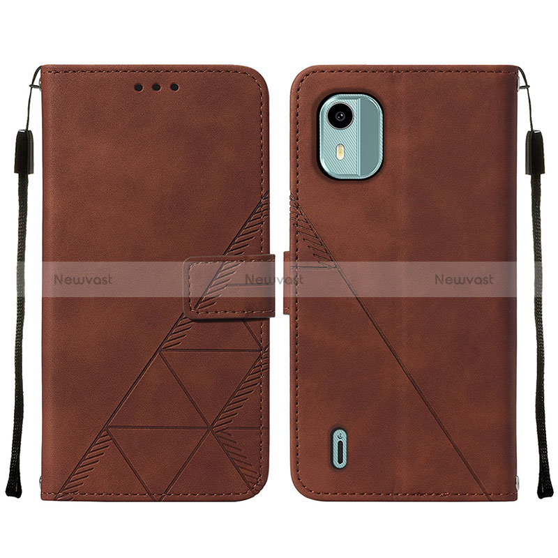 Leather Case Stands Flip Cover Holder YB2 for Nokia C12 Pro Brown