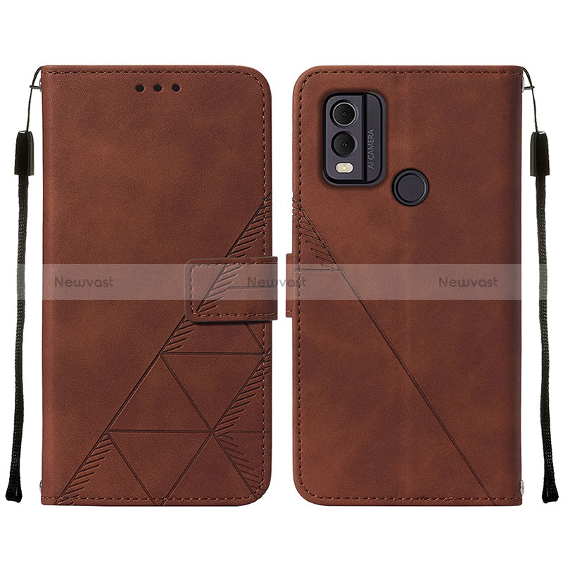 Leather Case Stands Flip Cover Holder YB2 for Nokia C22 Brown