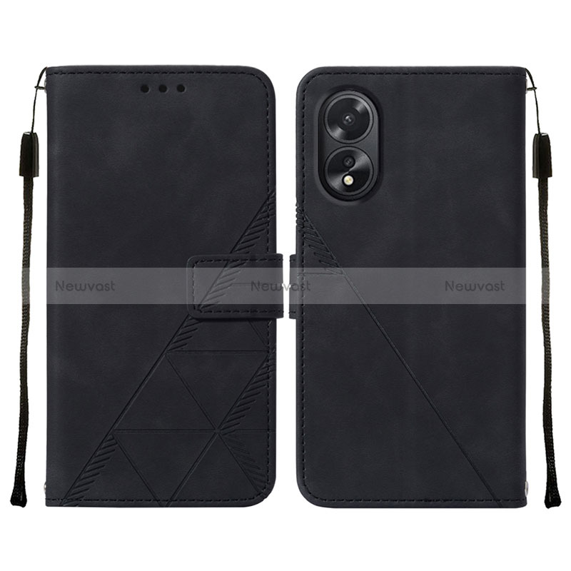 Leather Case Stands Flip Cover Holder YB2 for Oppo A18 Black