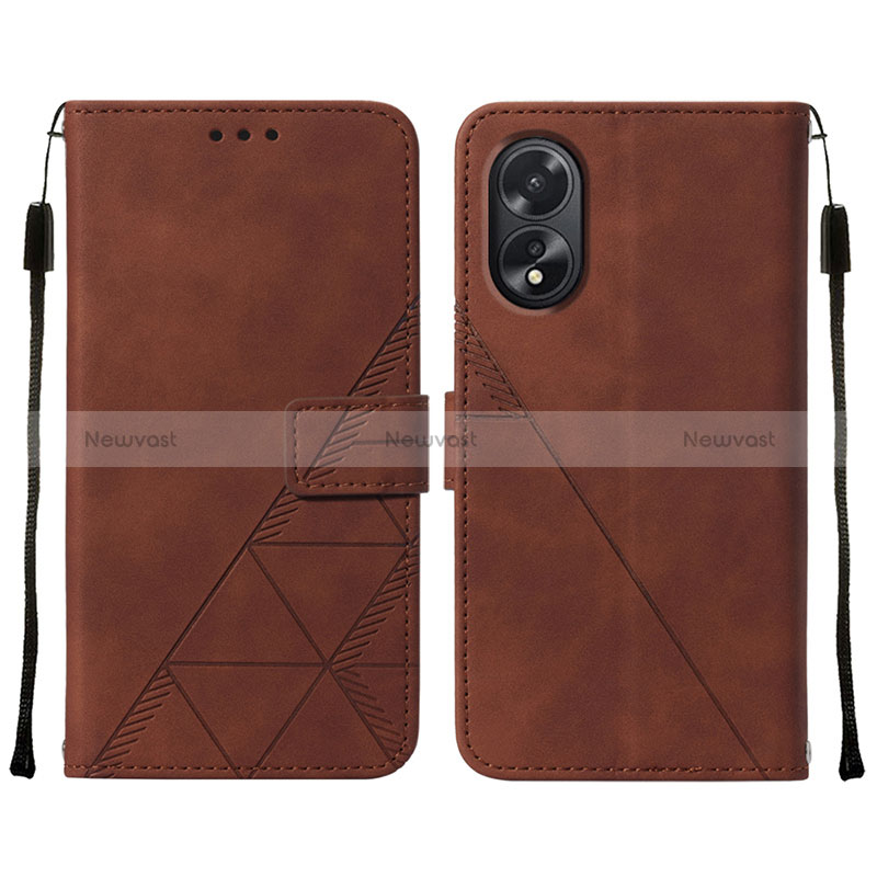 Leather Case Stands Flip Cover Holder YB2 for Oppo A18 Brown