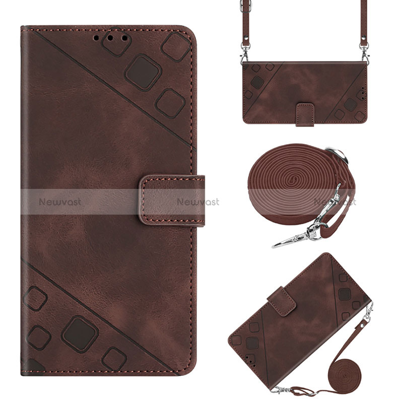 Leather Case Stands Flip Cover Holder YB2 for Samsung Galaxy A12 Brown