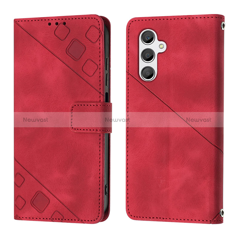 Leather Case Stands Flip Cover Holder YB2 for Samsung Galaxy A25 5G Red