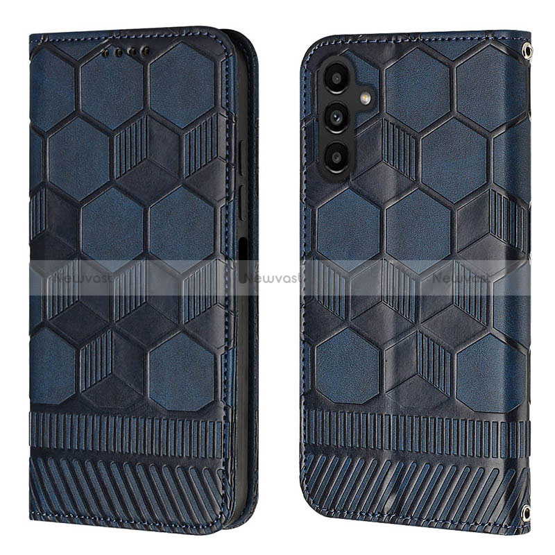 Leather Case Stands Flip Cover Holder YB2 for Samsung Galaxy A34 5G Blue